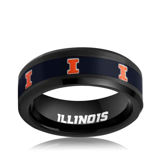Collegiate Collection Men's 8mm Illinois Fighting Illini Ring in Black Tungsten