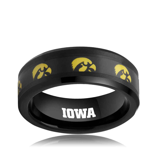 Collegiate Collection Men's 8mm Iowa University Hawkeyes Ring in Black Tungsten