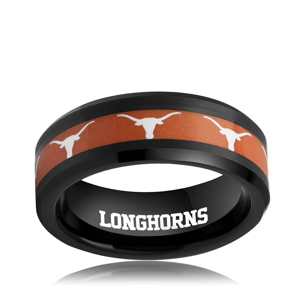 orange and black Texas longhorns ring