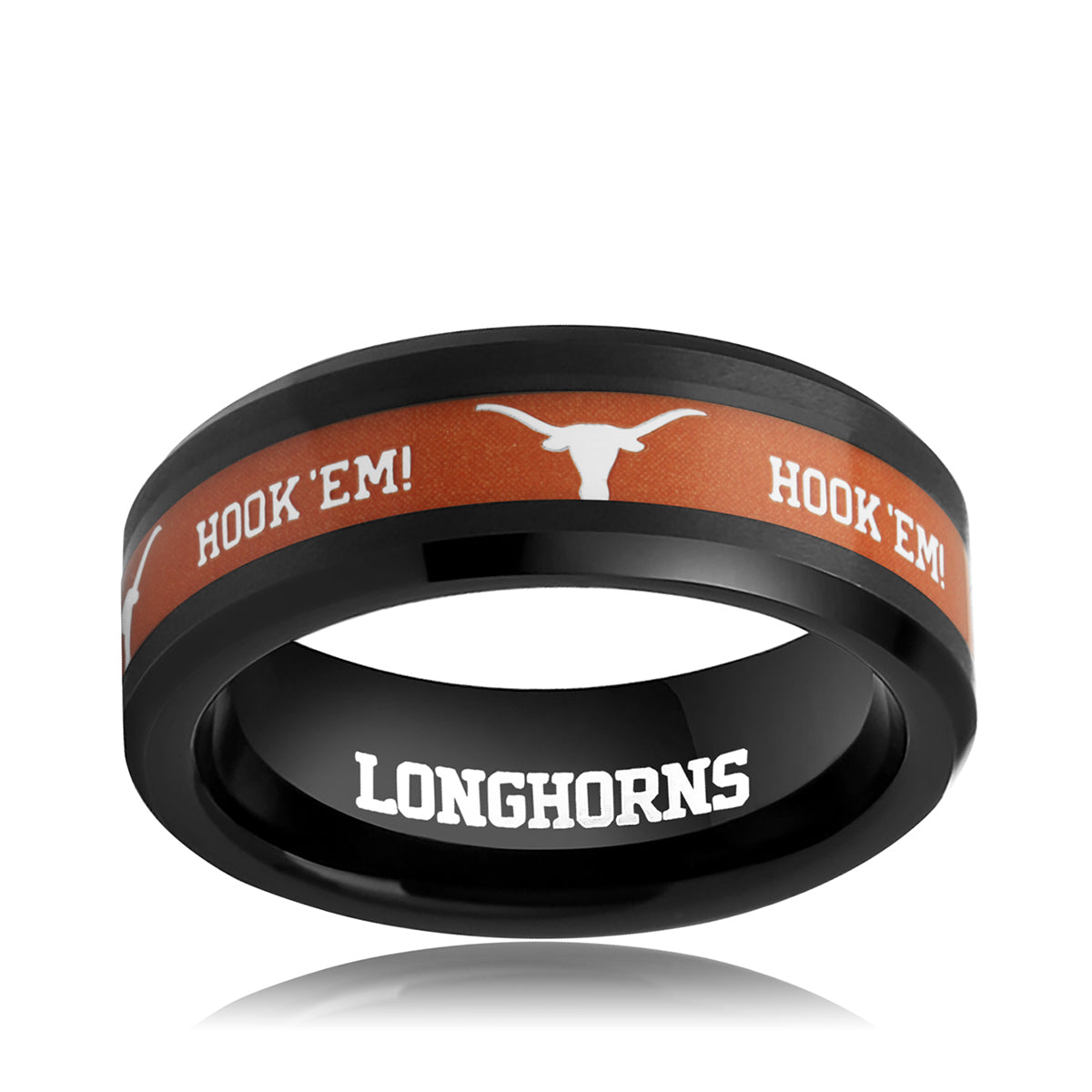black and orange Texas hook em ring