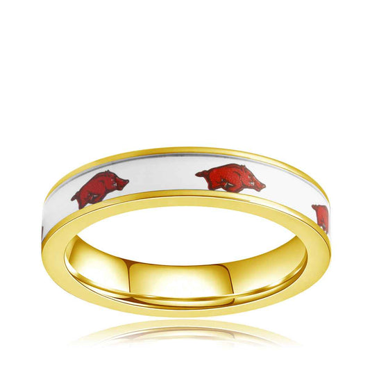 Collegiate Collection 4.5mm Arkansas Razorbacks Ring in Gold-Tone Ion Plated Stainless Steel