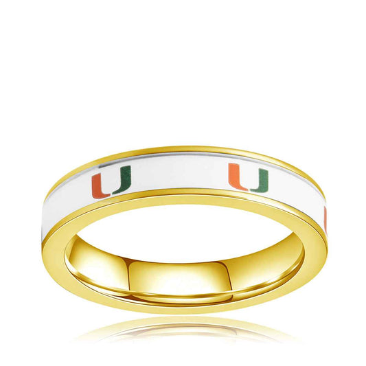 Collegiate Collection 4.5mm Miami Hurricanes Ring in Gold-Tone Ion Plated Stainless Steel