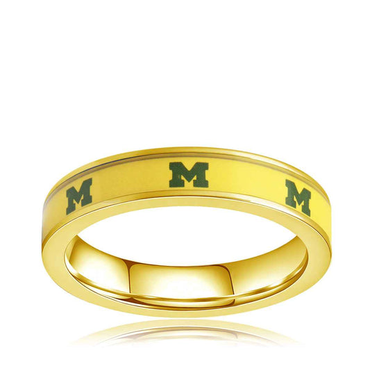 Collegiate Collection 4.5mm University of Michigan Wolverines Ring in Gold-Tone Ion Plated Stainless Steel