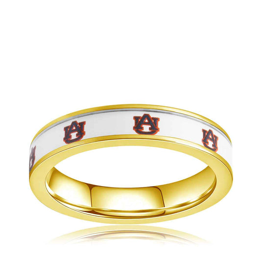Collegiate Collection 4.5mm Auburn Tigers Ring in Gold-Tone Ion Plated Stainless Steel
