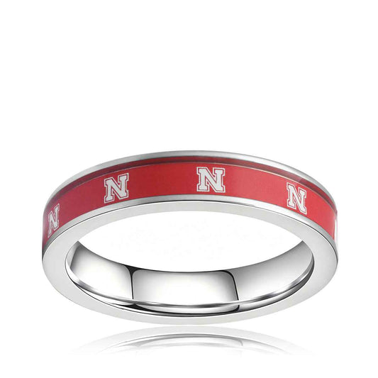Collegiate Collection 4.5mm Nebraska Huskers Ring in Stainless Steel