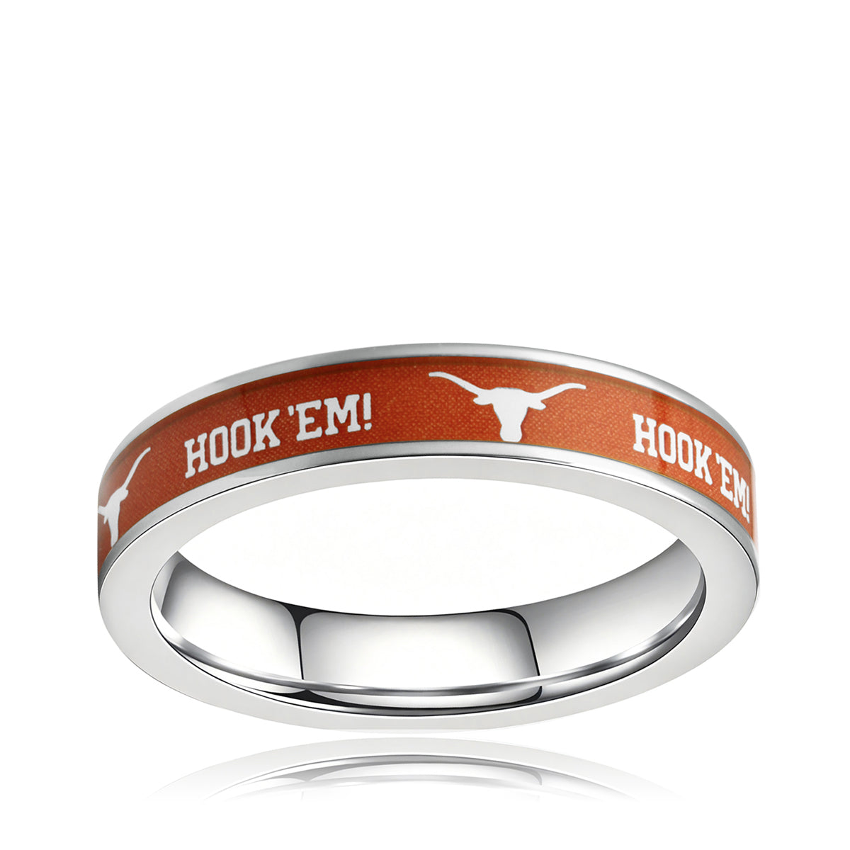 orange Texas hook em silver ring