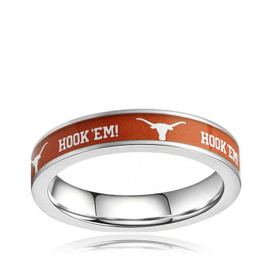 Collegiate Collection 4.5mm Orange University of Texas Hook Em Ring in Stainless Steel