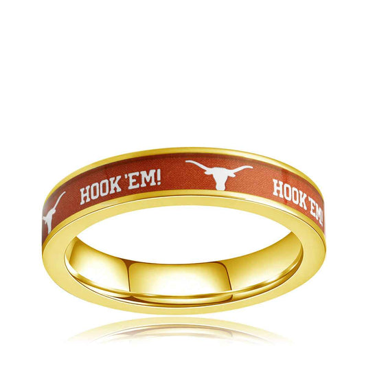 Collegiate Collection 4.5mm Orange University of Texas Hook Em Ring in Gold-Tone Ion Plated Stainless Steel