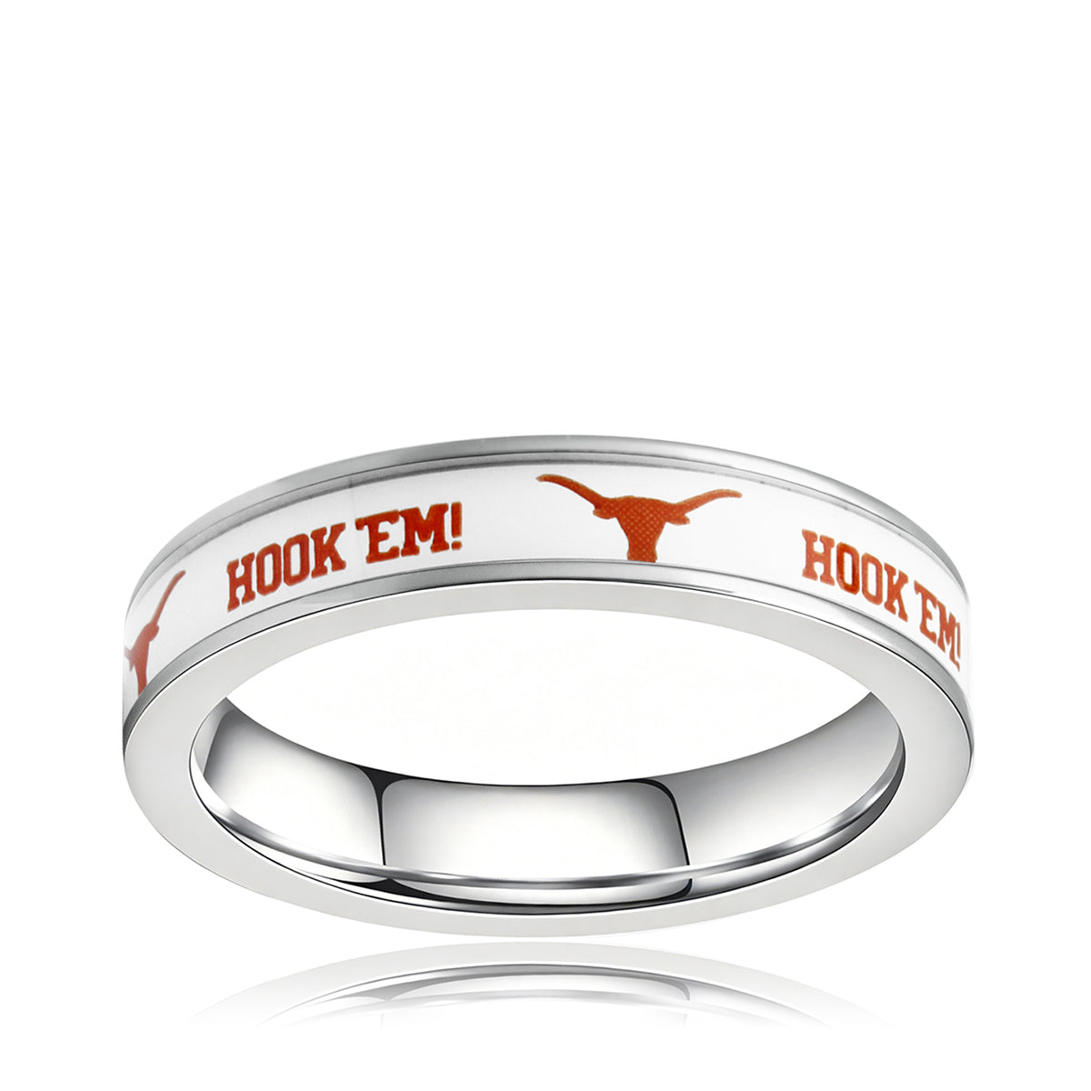 white Texas hook em silver ring