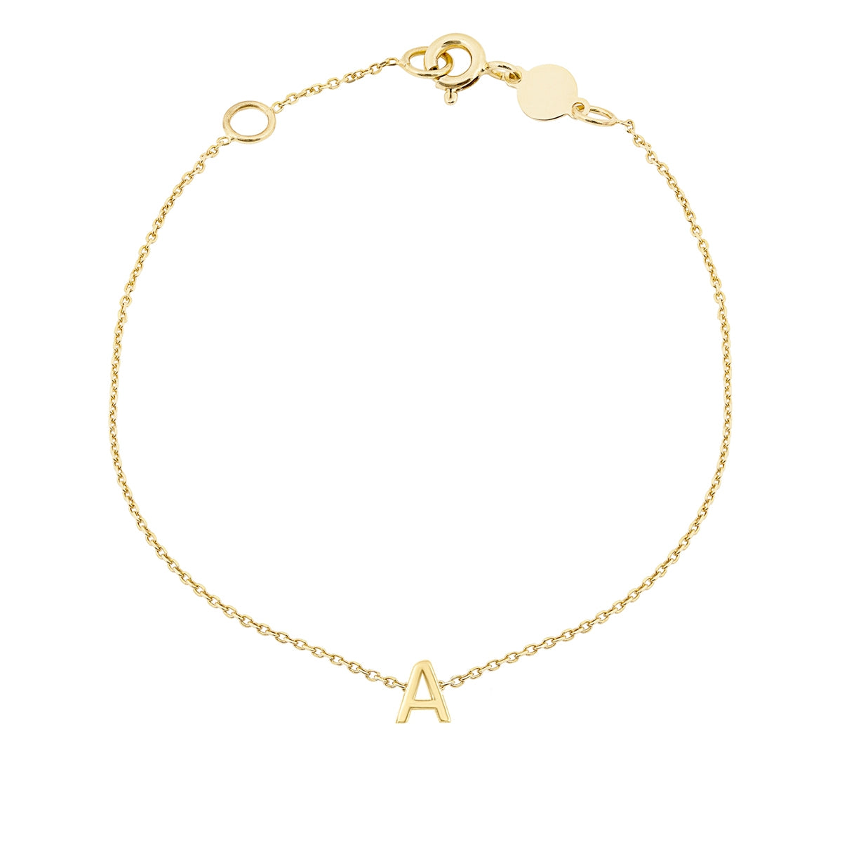 Mini Initial A Bracelet in 14K Yellow Gold
