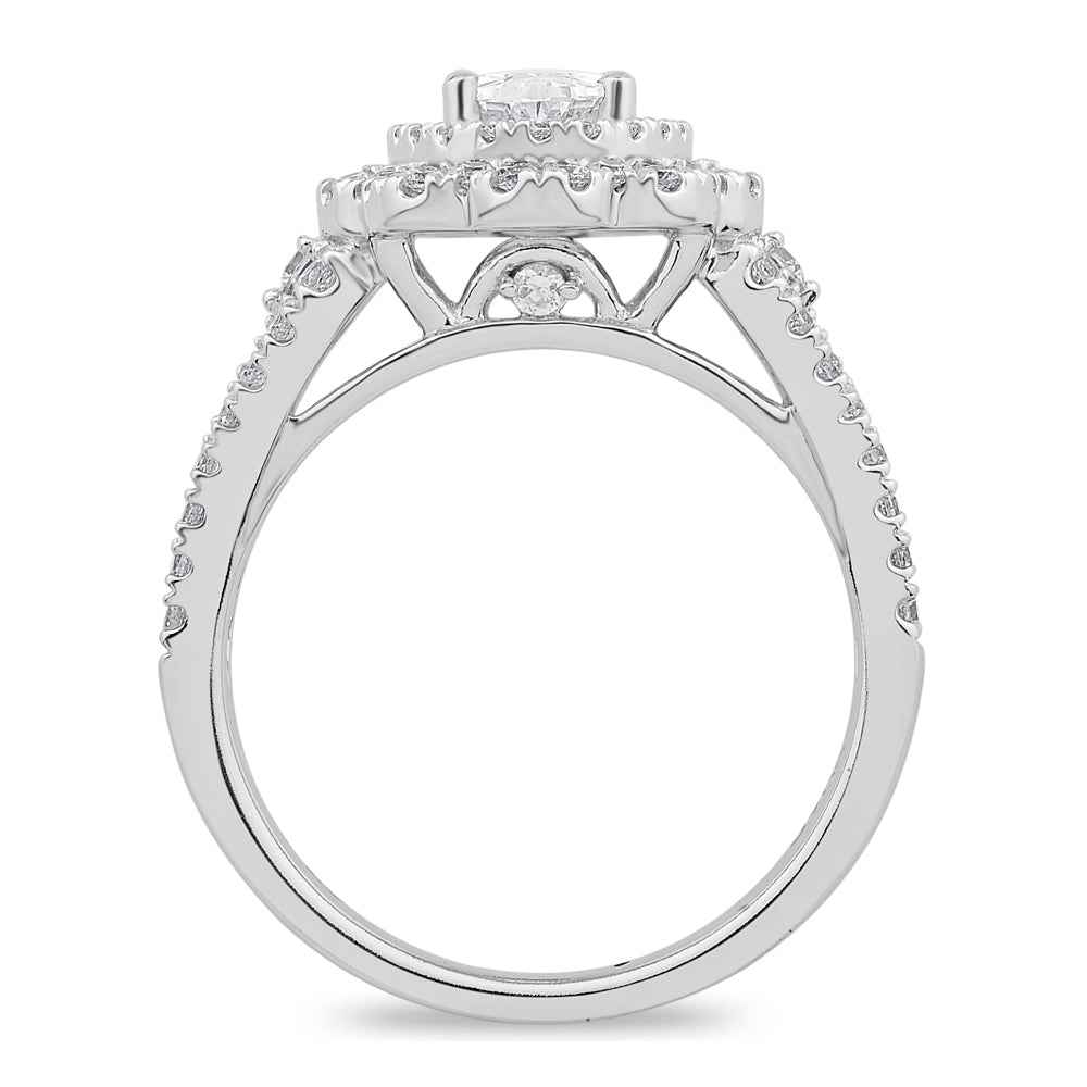 Elegance 1-3/8 ct. tw Oval Double Halo Design Engagement Ring with Round Accent Diamonds in 14K White Gold front view