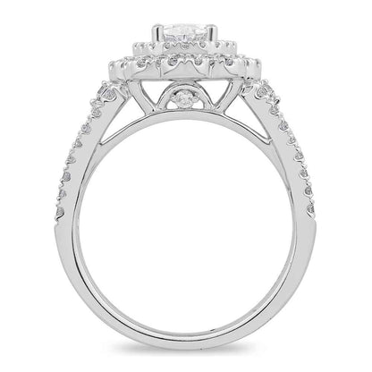 Elegance 1-3/8 ct. tw Oval Double Halo Design Engagement Ring with Round Accent Diamonds in 14K White Gold front view