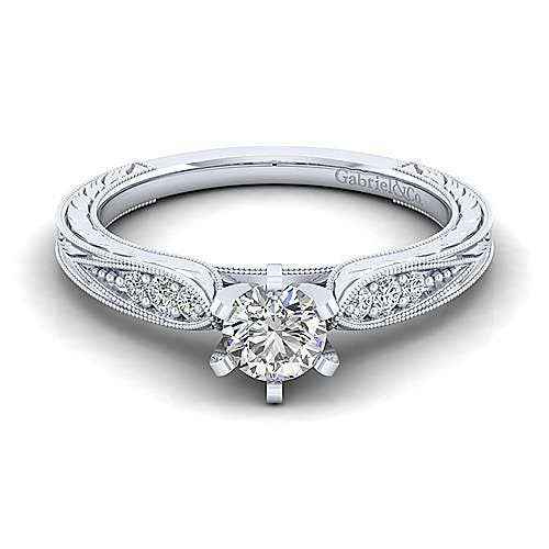 Gabriel & Co. 1/10 ct. Vintage Round Semi-Mount Engagement Ring with Milgrain Detailing in 14K White Gold