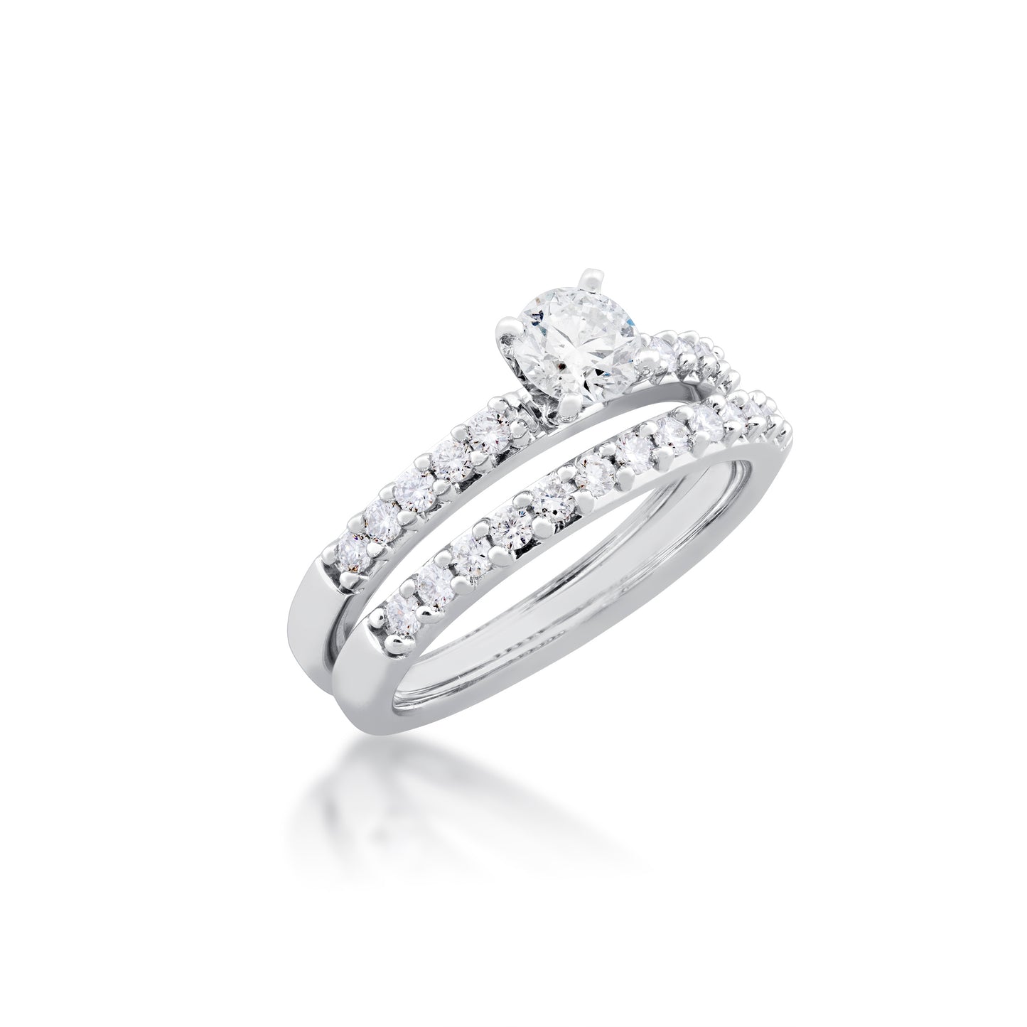 Natural 1 ct. tw. Round Brilliant Diamond Wedding Set in 14K White Gold close-up detail