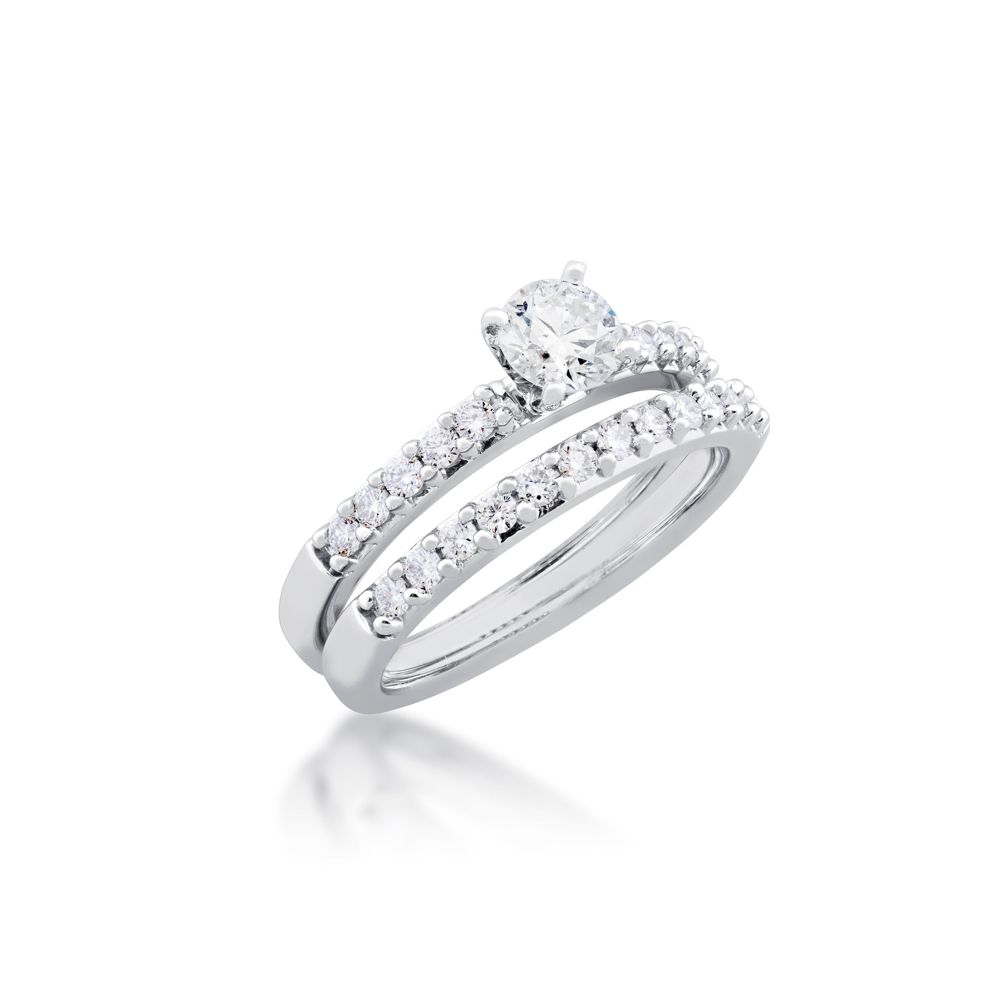 Natural 1 ct. tw. Round Brilliant Diamond Wedding Set in 14K White Gold close-up detail