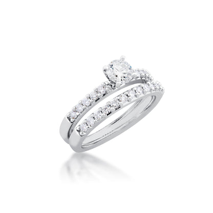 Natural 1 ct. tw. Round Brilliant Diamond Wedding Set in 14K White Gold close-up detail
