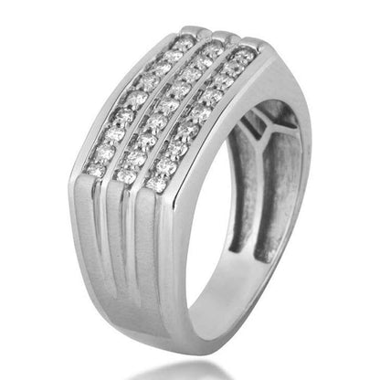 Mens Diamond Ring in 10K White Gold front view
