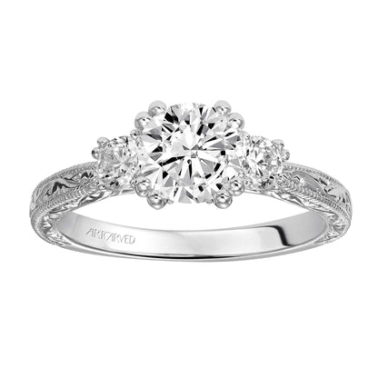 ArtCarved Vintage 1/3 ct. tw. Round Diamond Semi-Mount Engagement Ring with Milgrain and Filigree Detailing in 14K White Gold