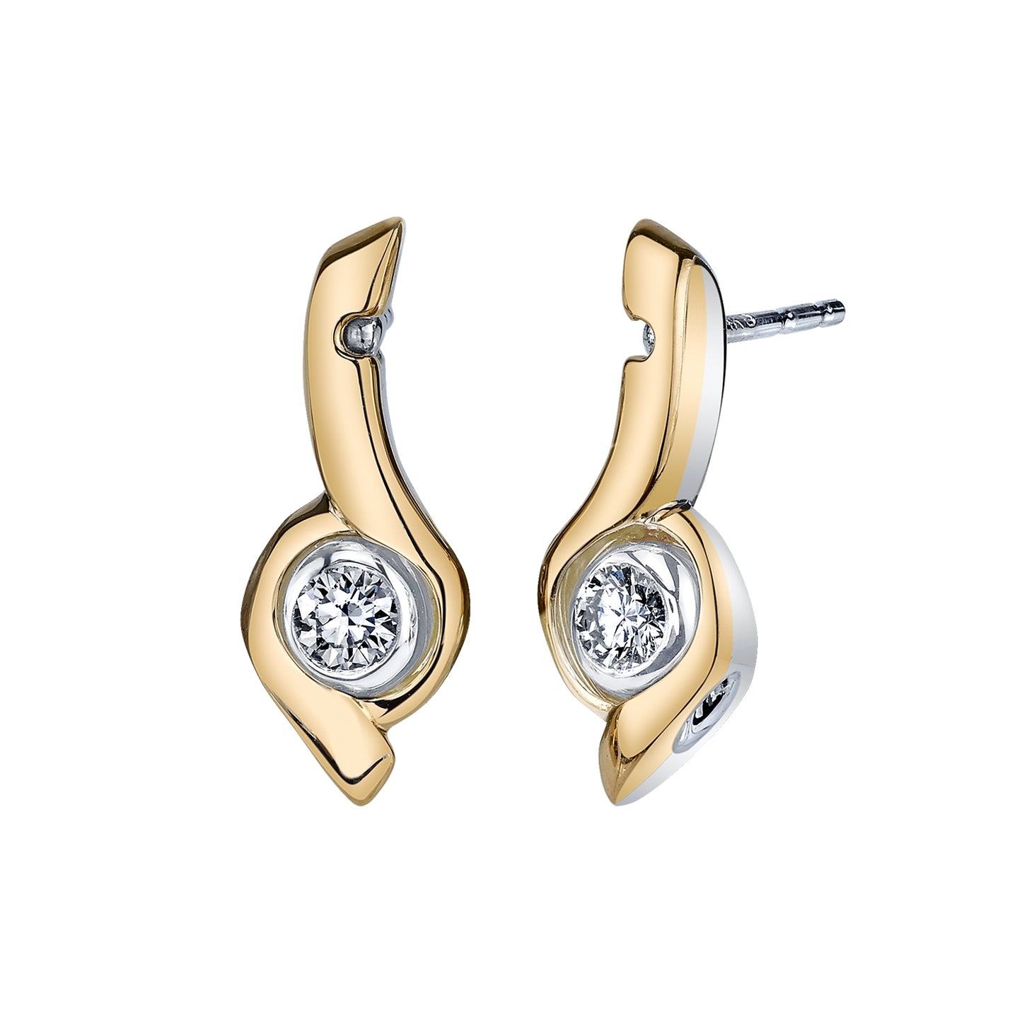 Sirena 1/5 ct. tw. Round Bezel Set Diamond Earrings in 10K Two-Tone White & Yellow Gold - JSL1660TR5J-10WY