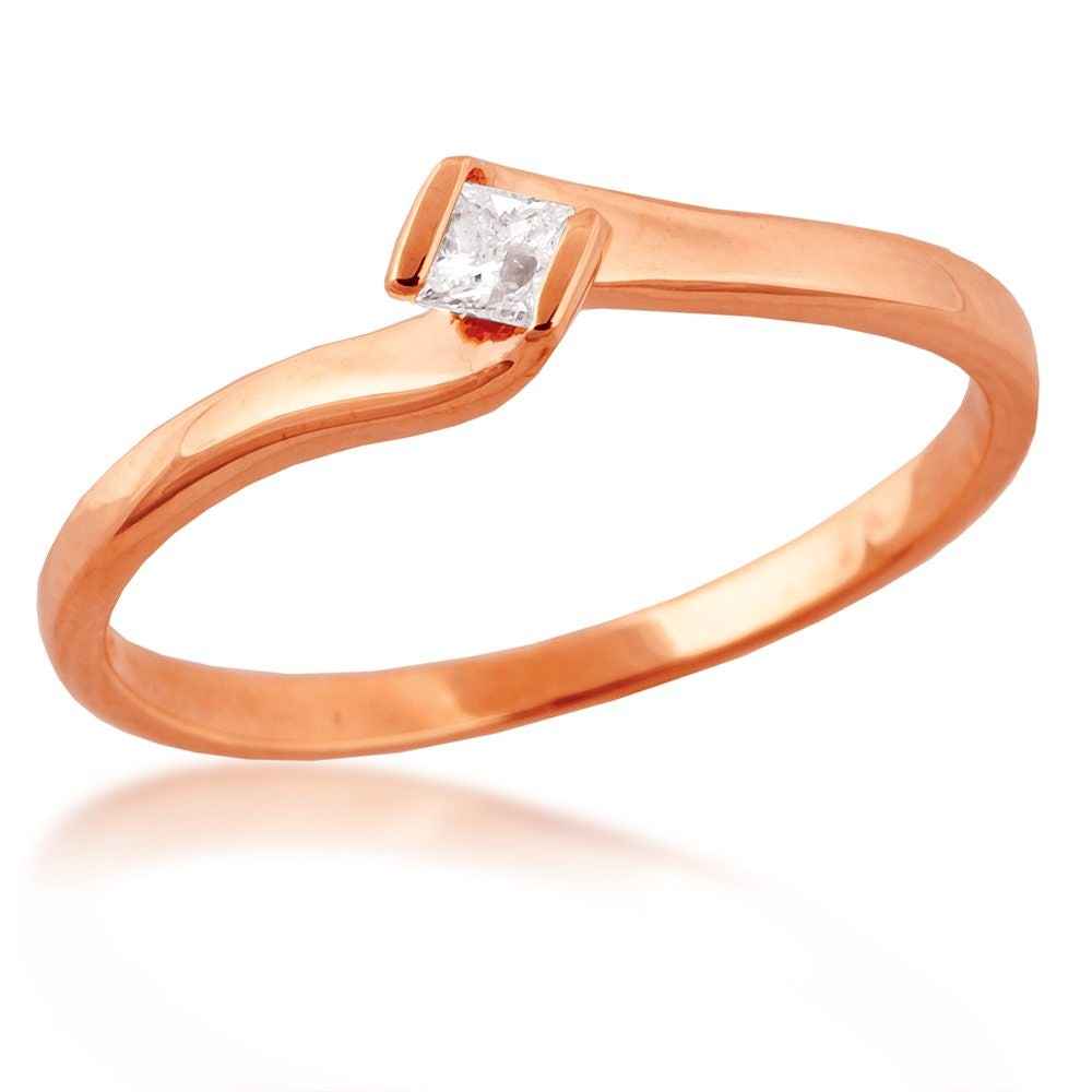 Princess Cut Diamond Promise Ring in Pink Gold