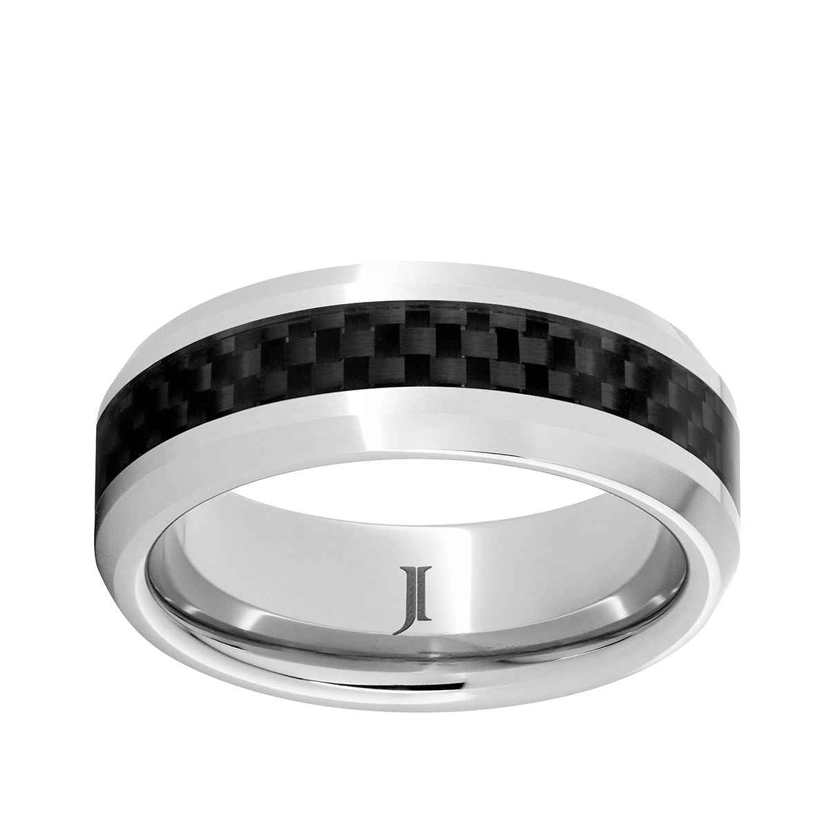 Men's 8mm Serinium Bevel Band with Black Carbon Fiber