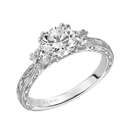 ArtCarved Vintage 1/3 ct. tw. Round Diamond Semi-Mount Engagement Ring with Milgrain and Filigree Detailing in side profile