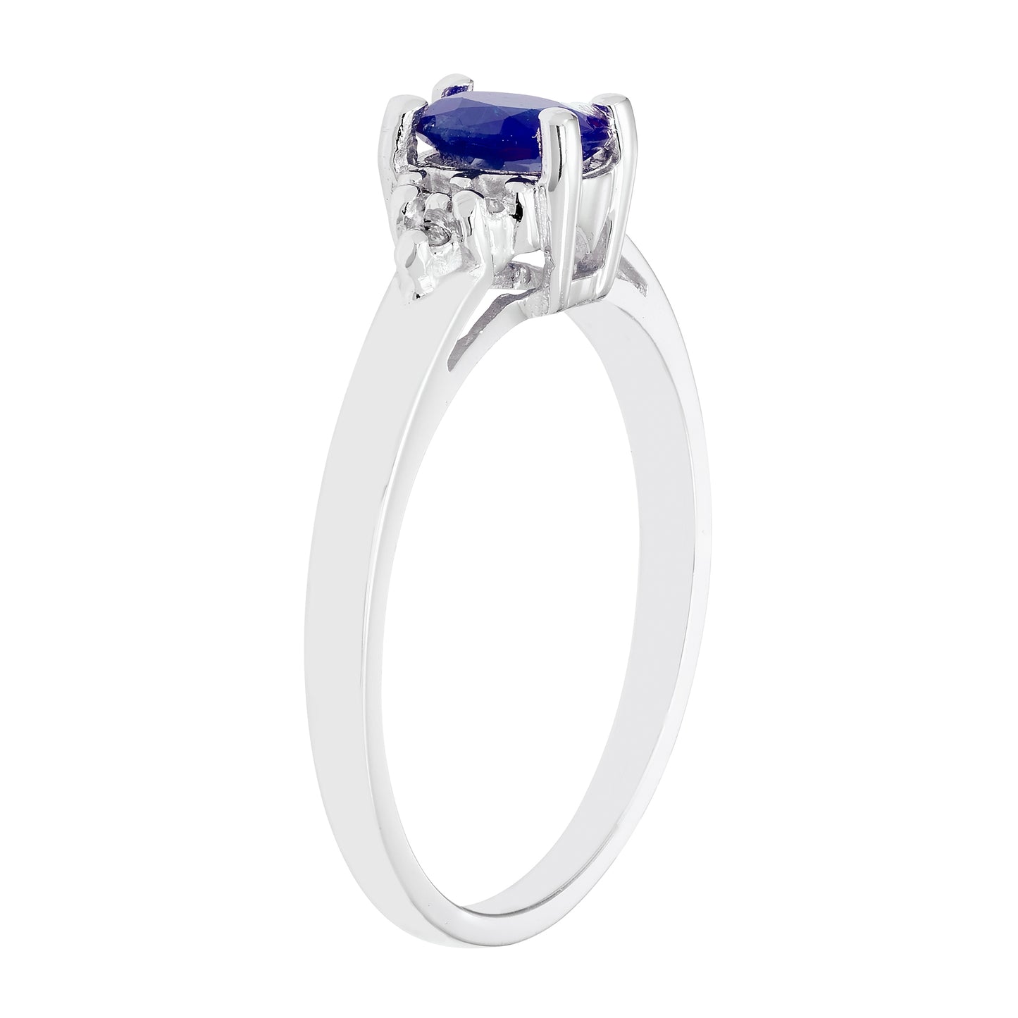Genuine Oval Shaped Sapphire and .05 ct. tw. Diamond Ring in 10K White Gold front view