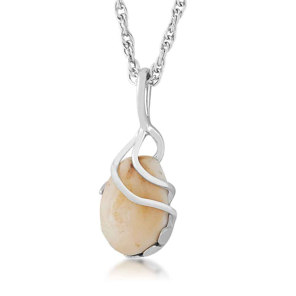 Ladies' Elk Ivory Cabochon Cut Necklace with Spiral Setting in Sterling Silver
