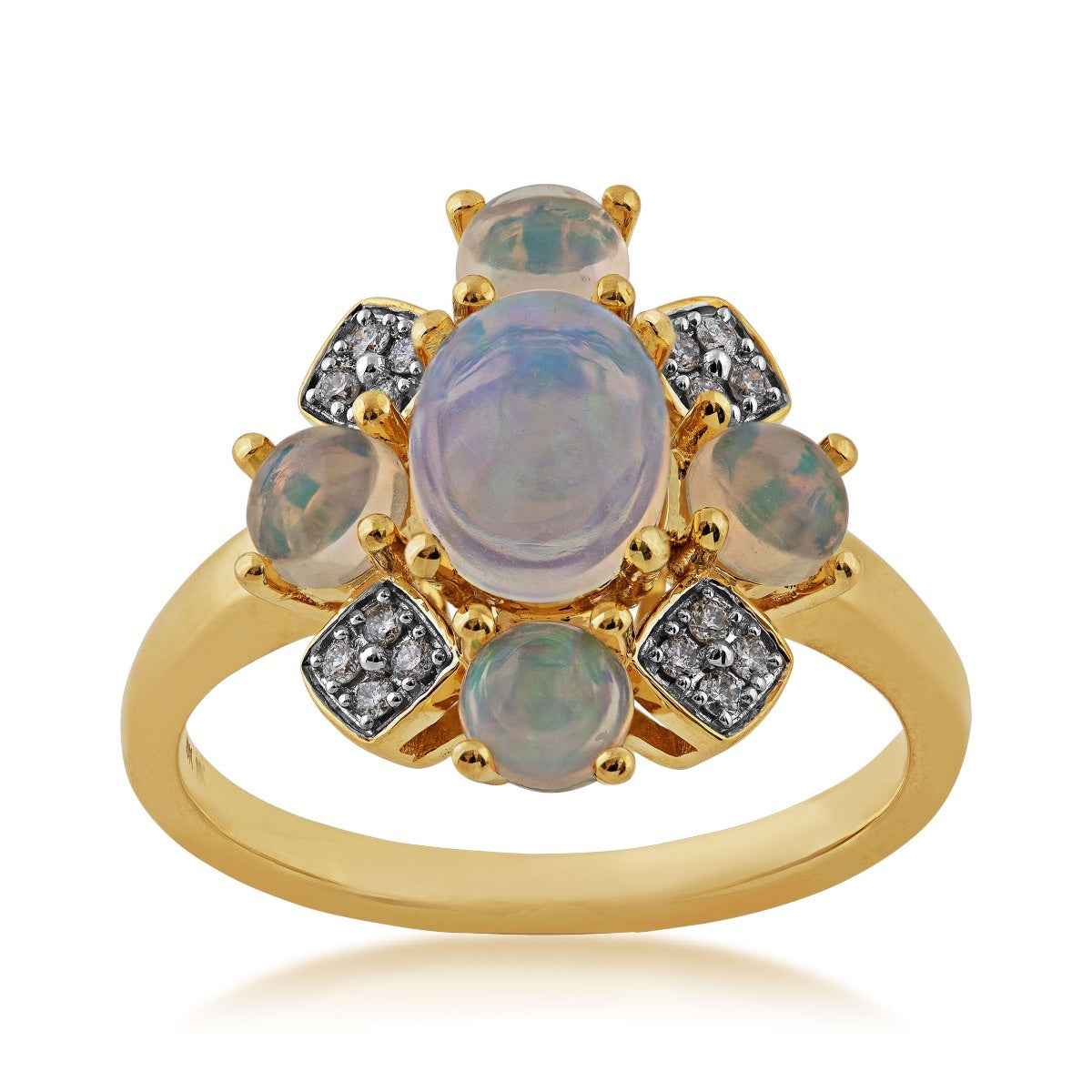 Ethiopian Opal and 1/5 ct. tw. Diamond Ring in 10K Yellow Gold