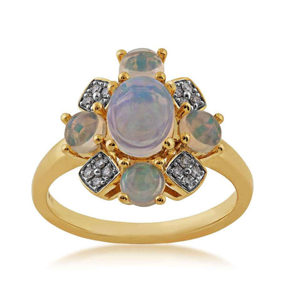 Ethiopian Opal and 1/5 ct. tw. Diamond Ring in 10K Yellow Gold
