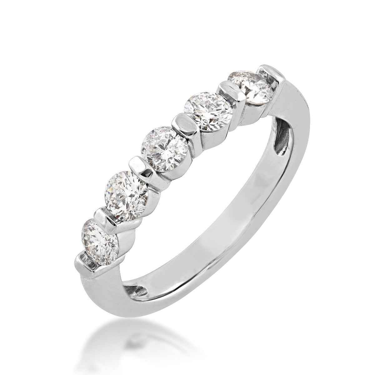 3/4 ct. tw. Round Diamond 5-Stone Bar Set Band in 14K White Gold front view