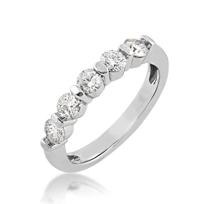 3/4 ct. tw. Round Diamond 5-Stone Bar Set Band in 14K White Gold front view
