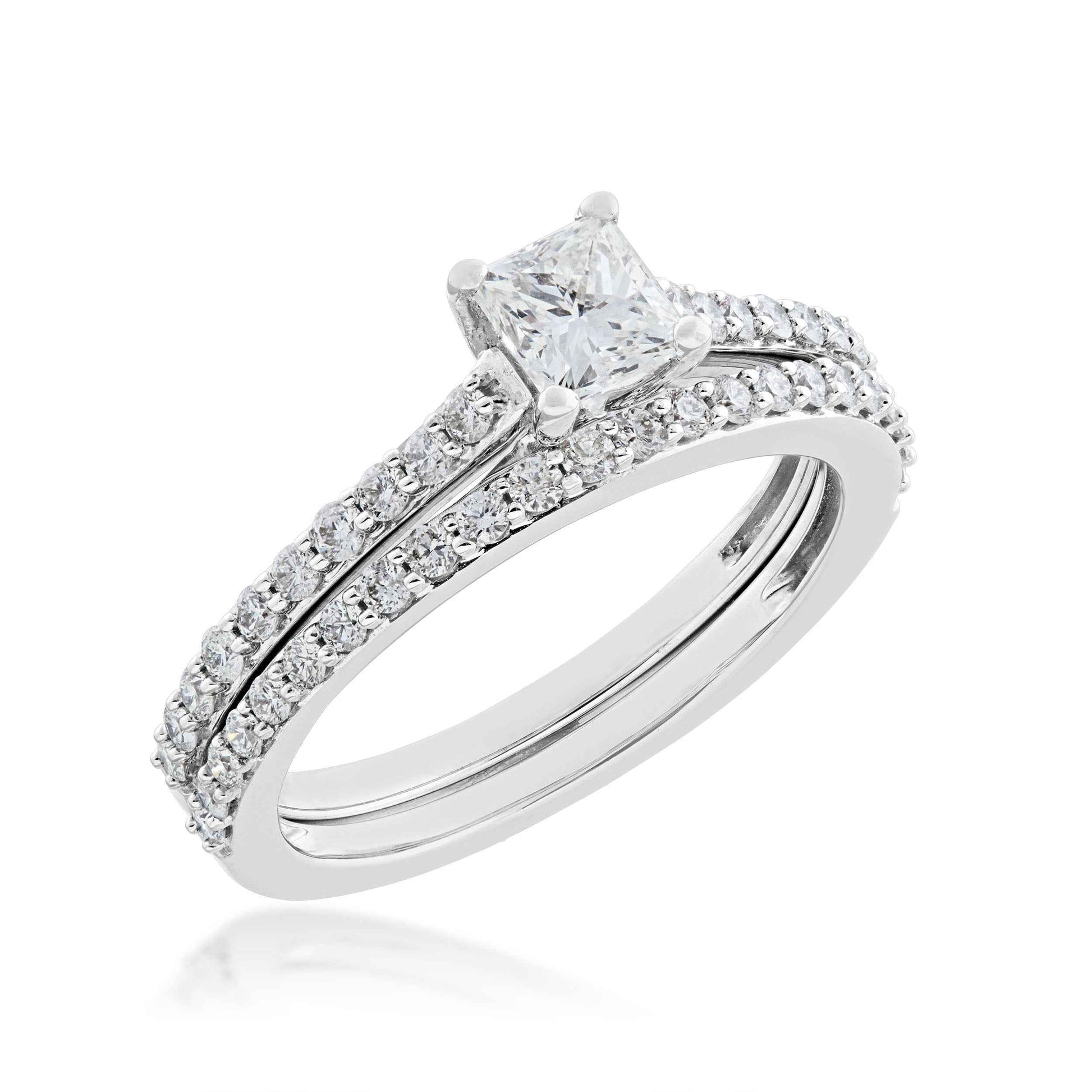 Noventa 1 ct. tw. Classic Princess Cut Diamond Wedding Set in 14K White Gold front view