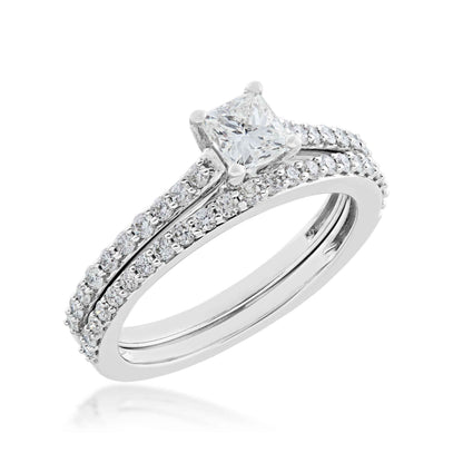 Noventa 1 ct. tw. Classic Princess Cut Diamond Wedding Set in 14K White Gold front view