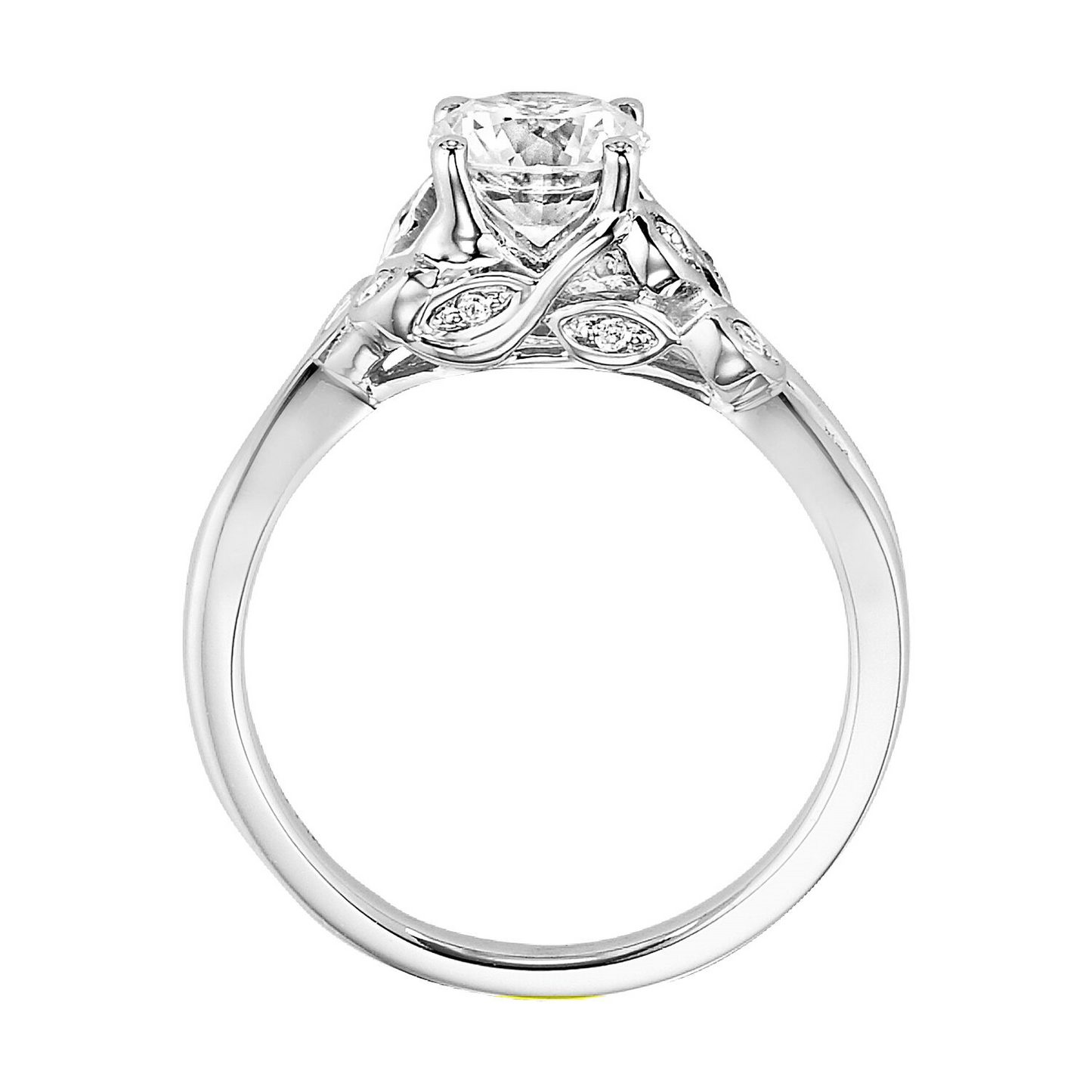 Artcarved Contemporary Diamond Accent Floral Semi-Mount Engagement Ring in 14K White Gold close-up detail