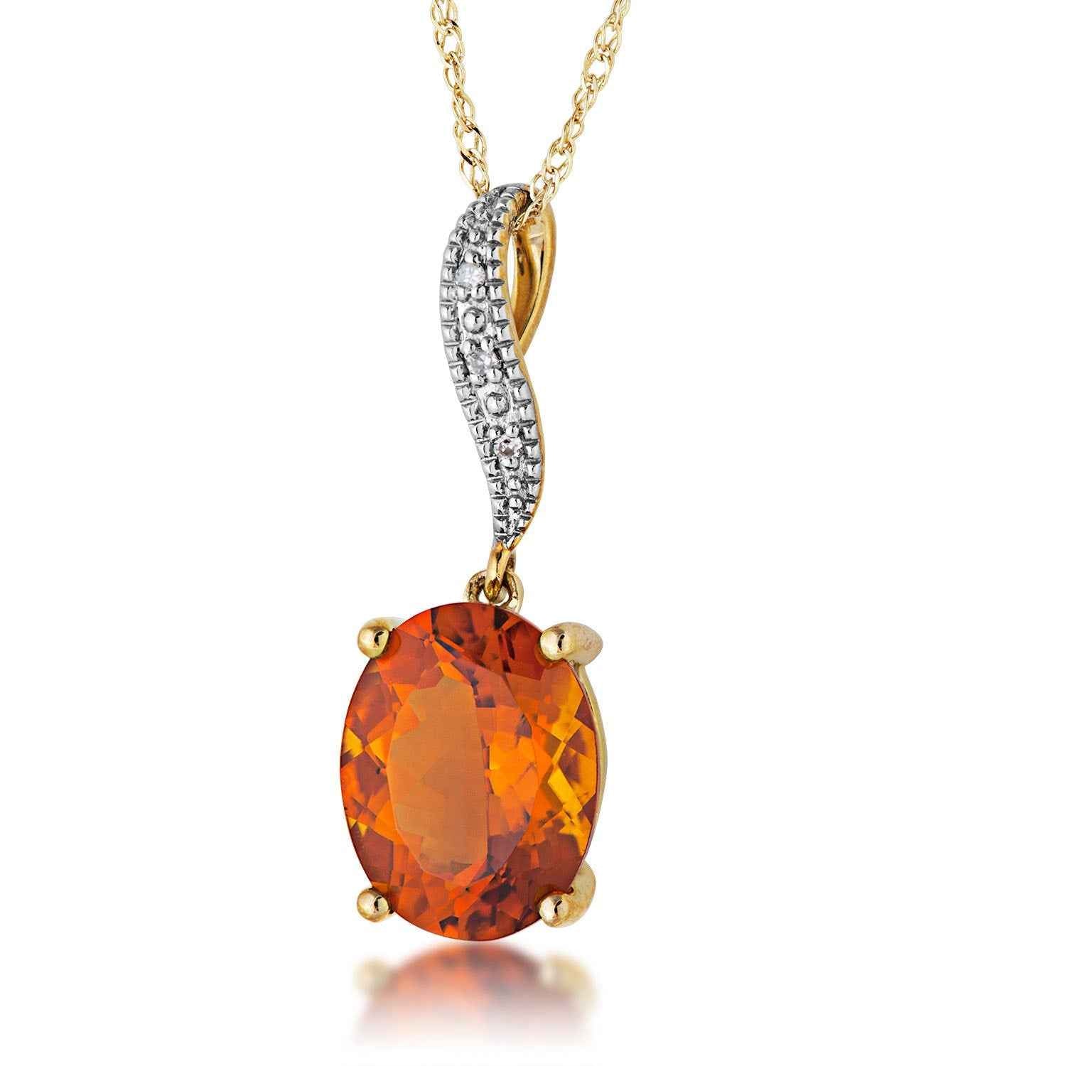 Genuine Oval Citrine & Diamond Dangle Pendant in 10K Yellow Gold