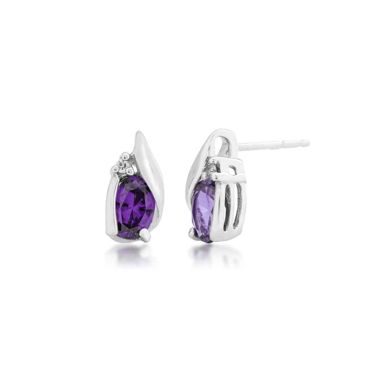 Oval Amethyst and Diamond Earrings in 10K White Gold