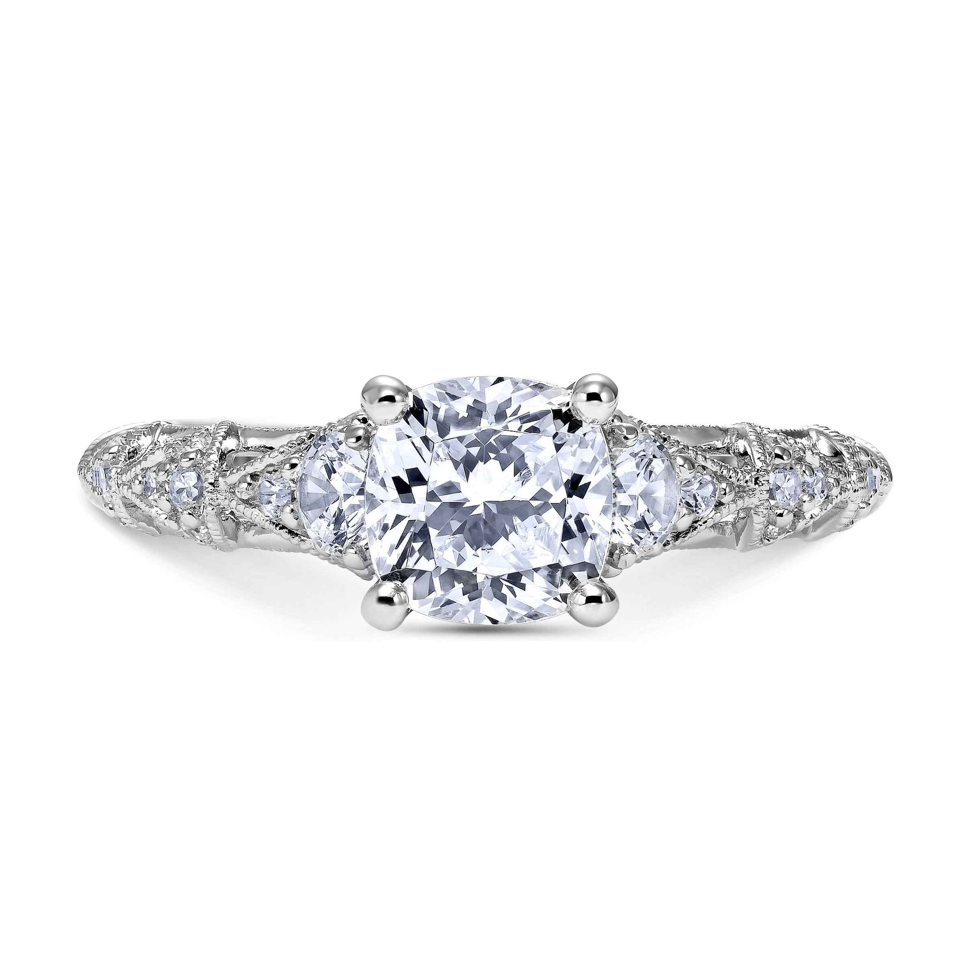 Scott Kay Heavens Gates 1/2 ct. tw. Diamond Semi-Mount Engagement Ring with Milgrain Border Design in 14K White front view