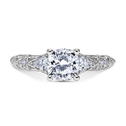 Scott Kay Heavens Gates 1/2 ct. tw. Diamond Semi-Mount Engagement Ring with Milgrain Border Design in 14K White front view