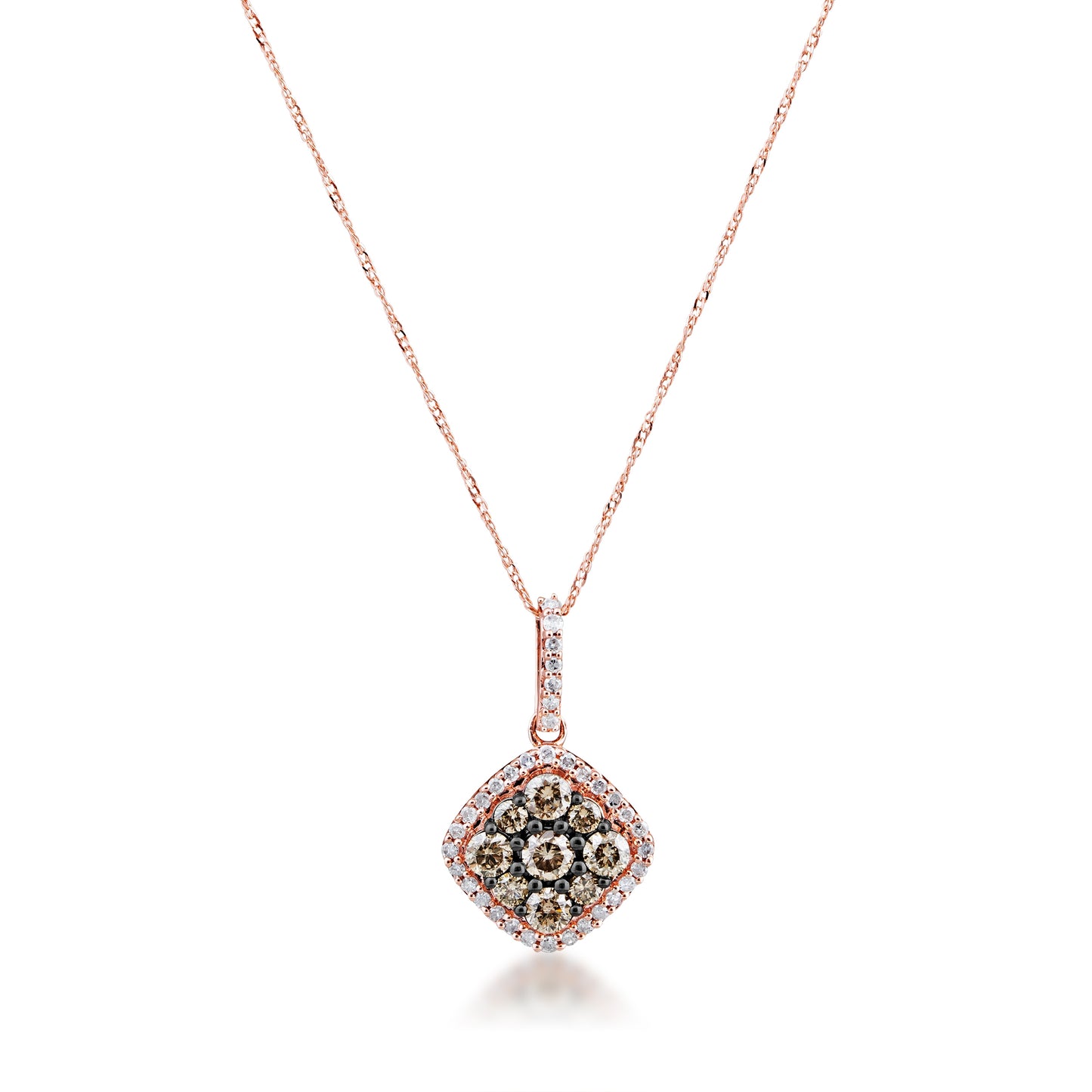 Mocha Collection 1/2 ct. tw. Mocha Diamond Square Cluster Fashion Pendant with White Diamond Halo & Bale in 10K Pink Gold