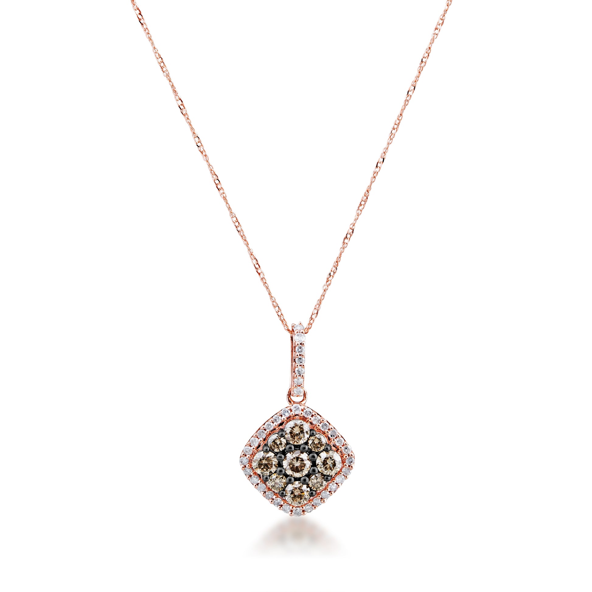 Mocha Collection 1/2 ct. tw. Mocha Diamond Square Cluster Fashion Pendant with White Diamond Halo & Bale in 10K Pink Gold