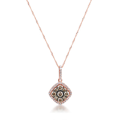 Mocha Collection 1/2 ct. tw. Mocha Diamond Square Cluster Fashion Pendant with White Diamond Halo & Bale in 10K Pink Gold