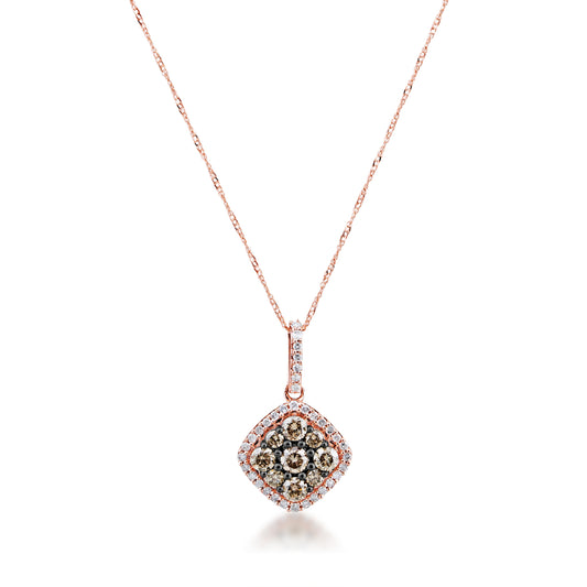 Mocha Collection 1/2 ct. tw. Mocha Diamond Square Cluster Fashion Pendant with White Diamond Halo & Bale in 10K Pink Gold