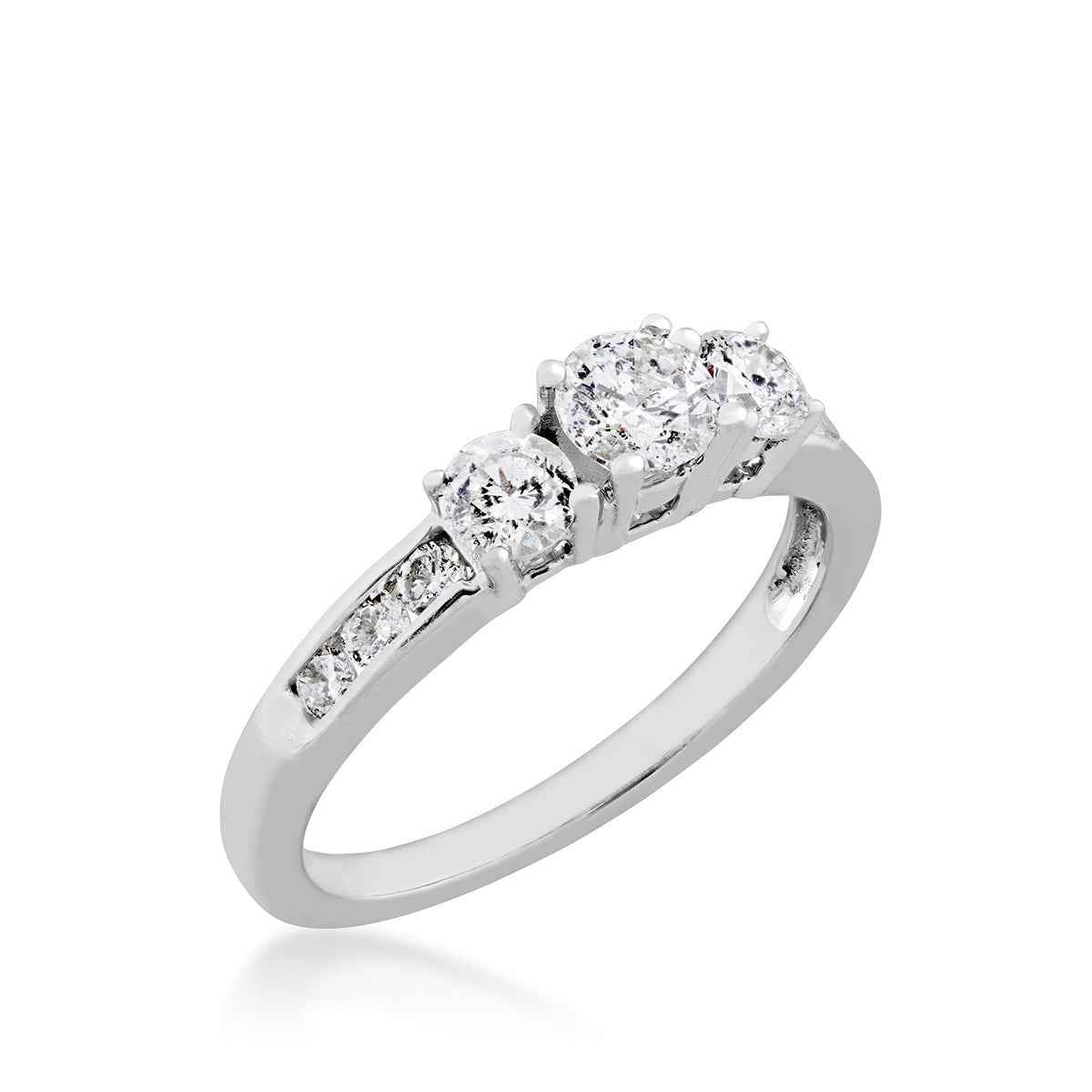 1 ct. tw. Round 3-Stone Diamond Anniversary Ring with Channel Set Side Diamonds in 10K White Gold front view