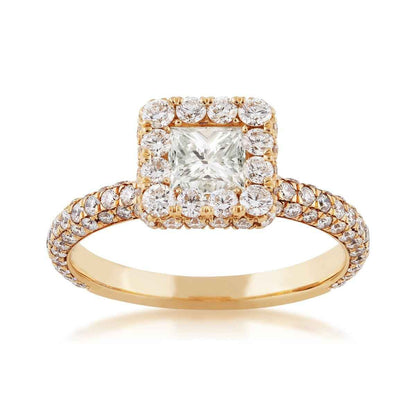 2 ct. tw. Princess Cut Diamond Halo Engagement Ring with Pave Band and Undercarriage in 14K Yellow Gold