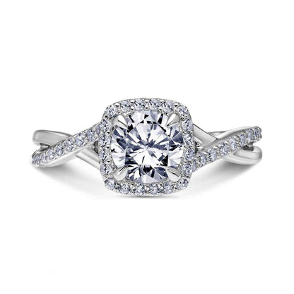 Scott Kay Namaste 1/3 ct. tw. Diamond Halo Semi-Mount Engagement Ring with Twisted Shank in 14K White & Pink close-up detail