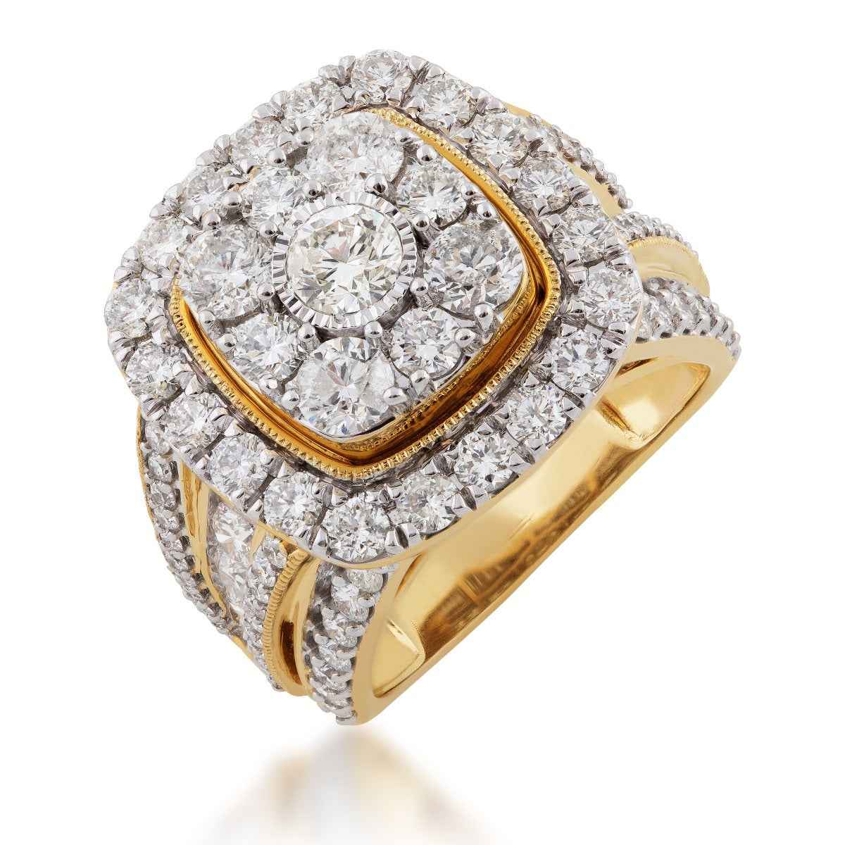 Fairytale Diamonds 4 ct. tw. Diamond Cluster Halo Ring In 14K Yellow Gold front view