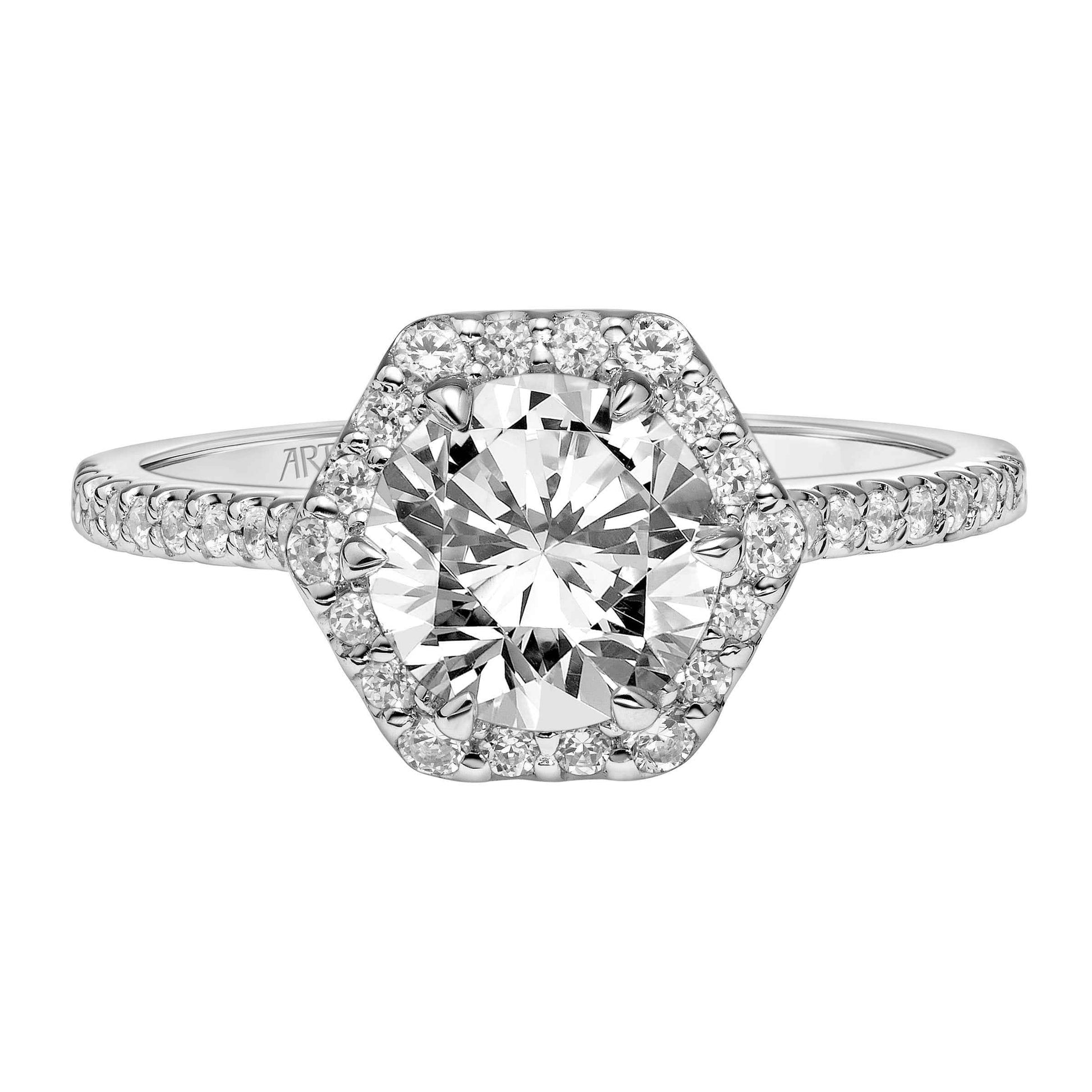 ArtCarved Contemporary 3/4 ct. tw. Diamond Hexagon Halo Semi-Mount Engagement Ring in 14K White Gold
