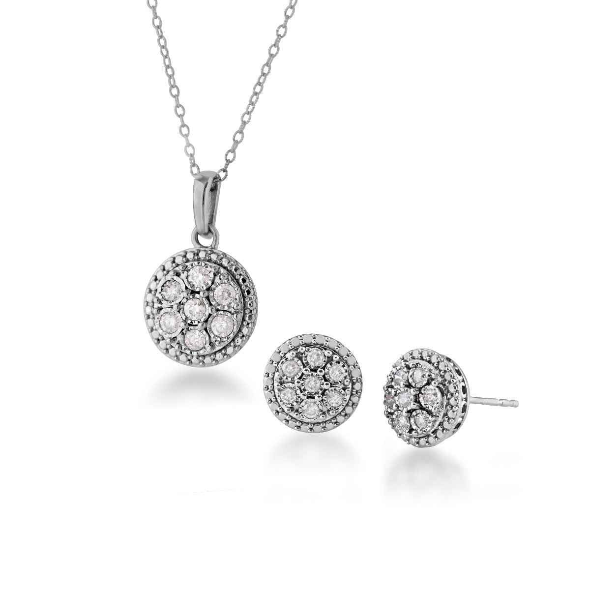 1/2 ct. tw. Diamond Pendant and Earring Box Set in Sterling Silver