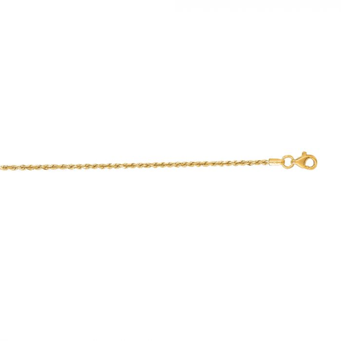 1.5mm 16-inch Solid Diamond Cut Rope Chain 10K Yellow Gold front view